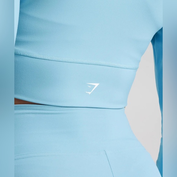 Gymshark Crossover Long Sleeve Shorts Powder Blue Workout Set - Picture 7 of 11